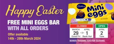 Free Mini Eggs bar with all orders this Easter 