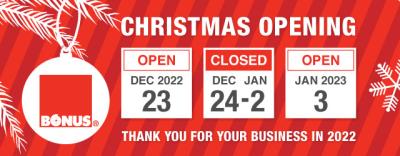 Our Christmas opening and closure dates