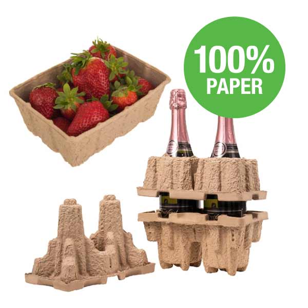 Paper pulp fibre moulded packaging